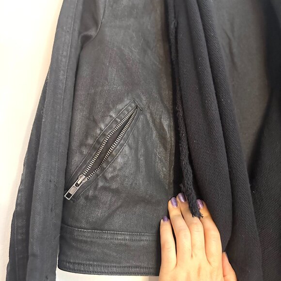 Rare Free People Black Denim Cowl Detail Jacket - Picture 9 of 10